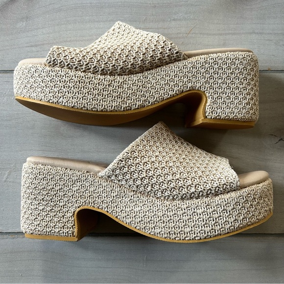 NEW Beach by Matisse Women's Como Chunky Platform Raffia Slip On Heeled Sandals - Picture 2 of 6